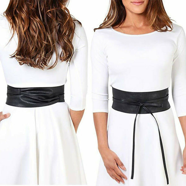 Wide Waist Belt Leather Waistband Wrap Around Elastic Band Cinch Women StretchAU