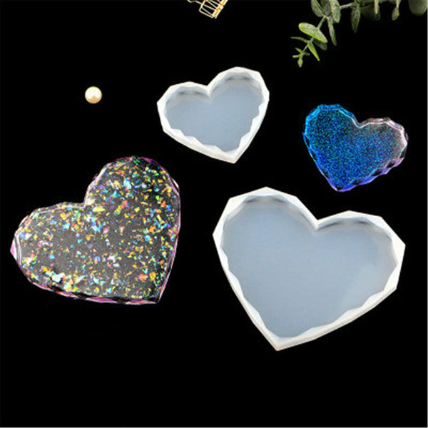 2x Coaster Resin Casting Heart Mold Silicone Agate Making DIY Mould Tool Craft