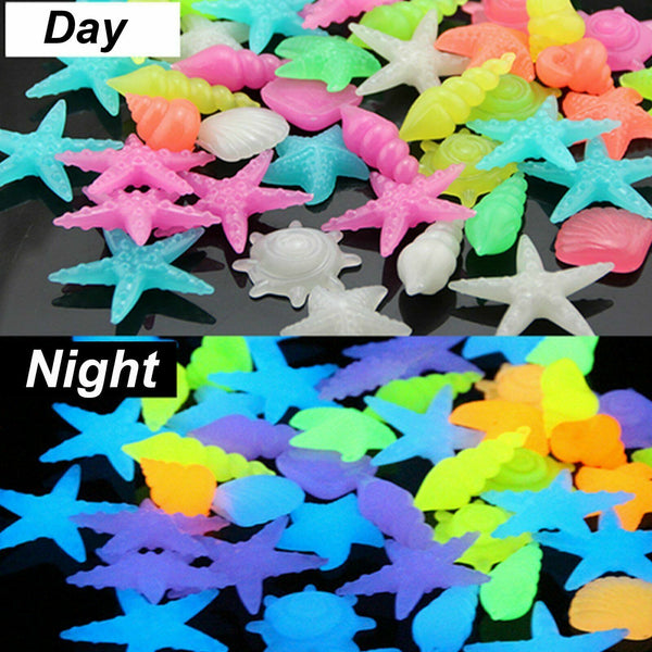 50Pcs Shell Pebbles Stone Glow in the Dark Rock Fish Tank Stones Garden Road AU