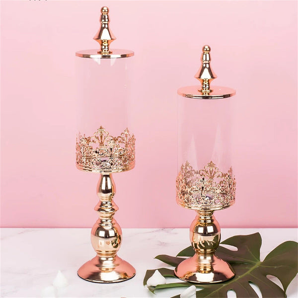 40/46cm Wedding Gold Candy Jar Dessert Table Decor Covered Biscuit Glass Storage