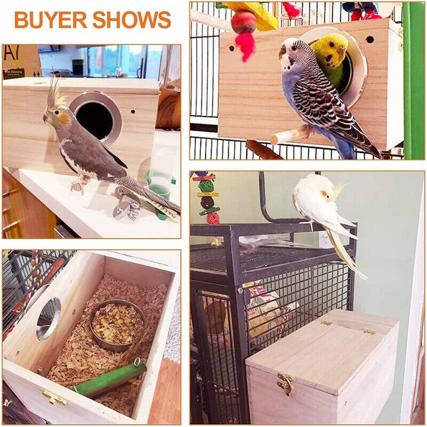 Birds Nest Breeding Box Parakeet Budgie Cockatiel Cage Nesting Window Wooden