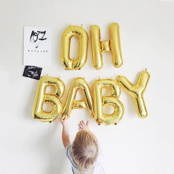 40cm OH BABY Rose Gold Foil Balloons With Ribbons For Baby Shower Brthday Party