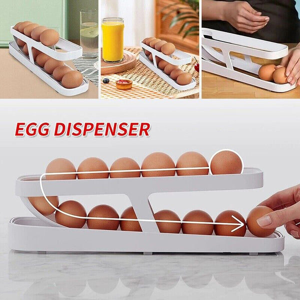 Rolldown Refrigerator Egg Dispenser Auto Rolling Egg Holder 2 Tier Storage Rack
