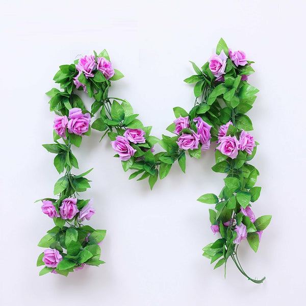 2.4M Artificial Silk Rose Flowers Fake Vine Ivy Hanging Garland Floral Wedding