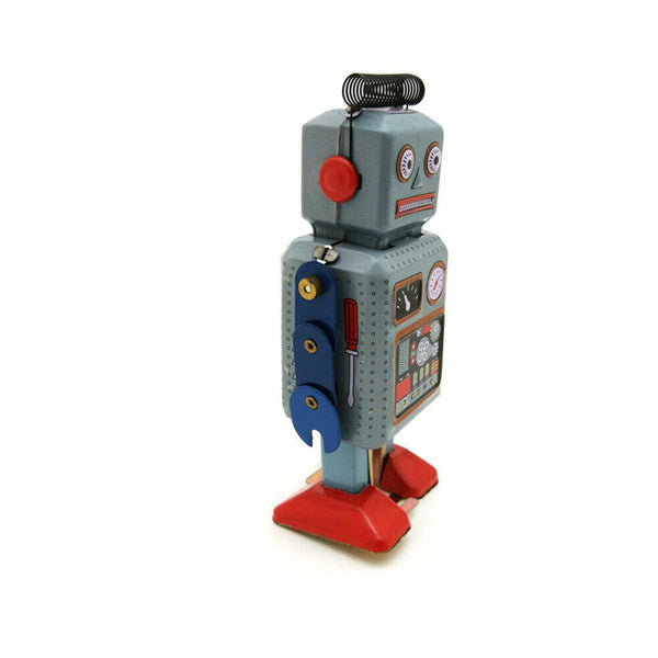 Walking Tin Robot Kids Toy Gift Mechanical Metal Clockwork Wind Up Vintage