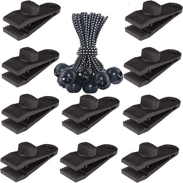 30/60X Tarp Clips Hangers Thumb Screw Camping Tent Clamps Lock Grip+Elastic Cord