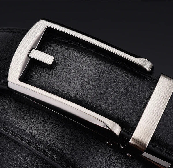 Mens Leather Belt Detachable Waistband Cuttable Strap Automatic Steel Buckle