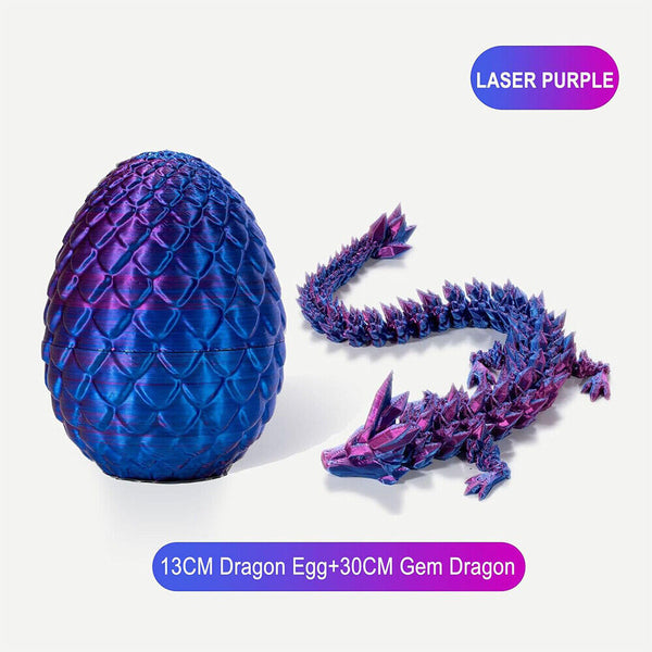 3D Printed Crystal Dragon Dinosaur in Scale Egg Posable Flexible Fidget Toy Gift