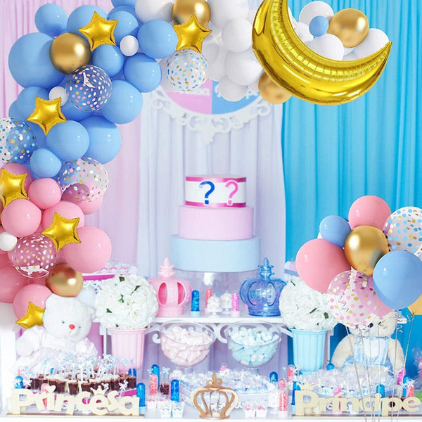 126PCS Gender Reveal Balloon Arch Garland Kit Moon Star Pink Blue Baby Shower