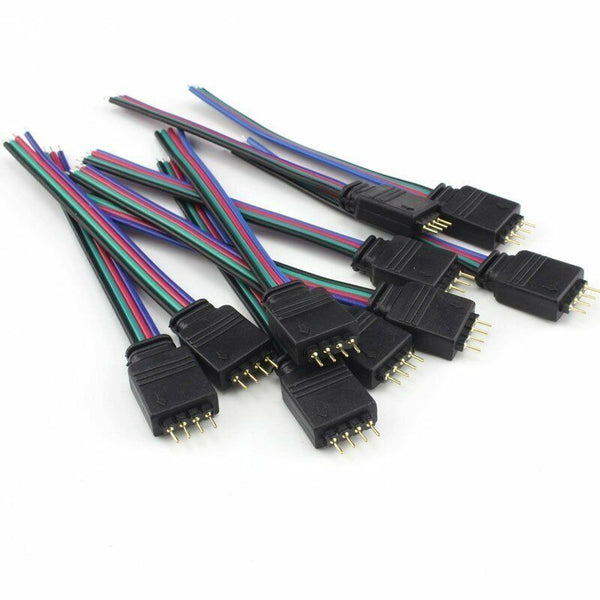 50pcs MALE 4 PIN RGB LED STRIP LIGHT TO CONTROLLER CONNECTORS WIRE 10MM 5050