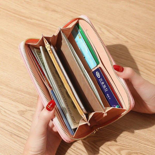 PU Leather Wallet Women Fashion Long Purse Card Phone Holder Case Clutch Handbag