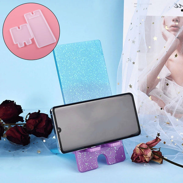 2pcs Silicone Mobile Phone Stand Mould Holder Craft Casting Mold Resin Epoxy DIY - Lets Party