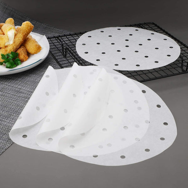 100Pcs 20cm Perforated Steamer Pad Non Stick liners air fryer Dim Sum Papers New - Lets Party