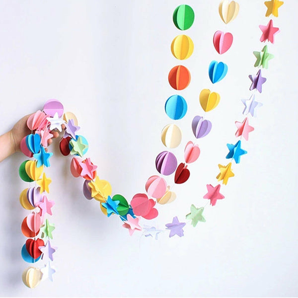 5PCS Heart Round Shape Paper Bunting Garland Wedding Party Banners Decoration 2M