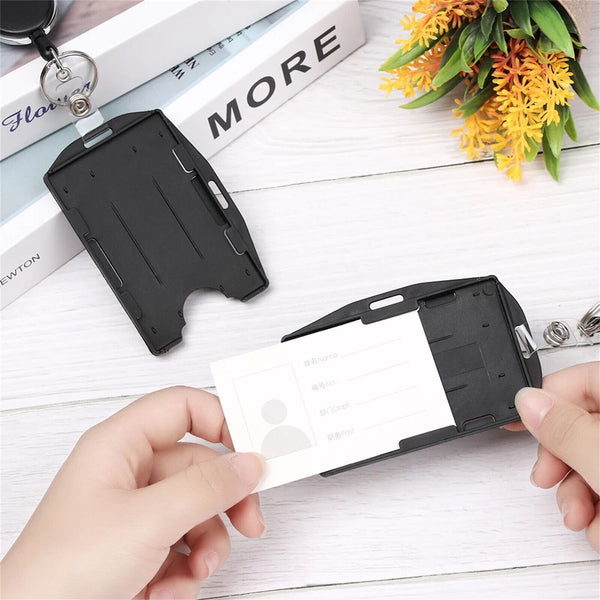 2 Set Black Open Face Double Sided Rigid Plastic ID Access Card Badge Holder AU