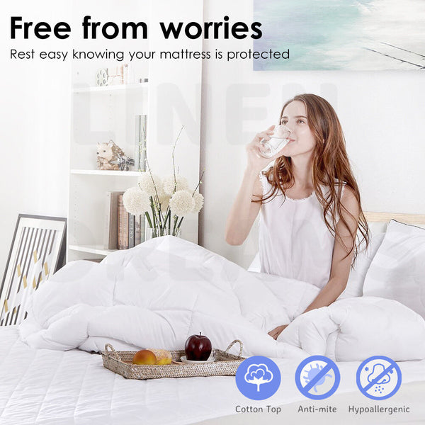 Aus Made Fitted Cotton Cover Quilted Mattress Protector Topper Underlay ALL SIZE - Lets Party