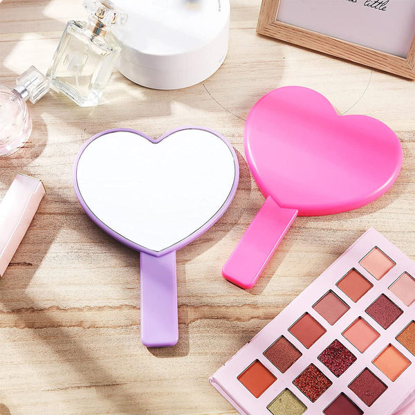 Portable Dressing Heart Shaped Cosmetic Makeup Hair Hand Held Mirror Beauty AU