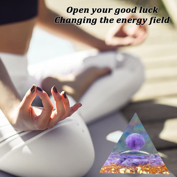Amethyst Crystal Sphere Orgonite Pyramid & Obsidians Chakra Energy Orgone Stone