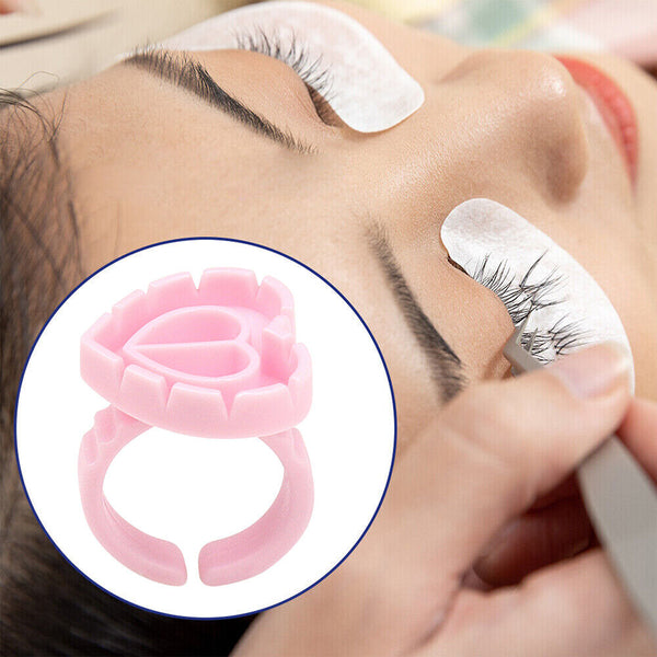100PCS Heart Eyelash Extension Glue Ring Holder Eyelash Disposable Glue Cup New