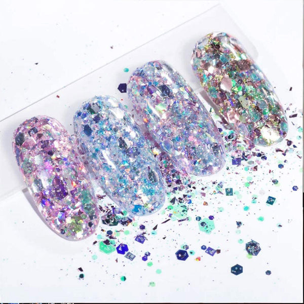 12 Color Holographic Nail Sequins Glitter Flakes Sparkle Confetti Art Decal AU