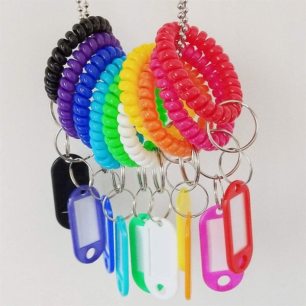 10Set Wrist Keychain Key Tags- Spring Spiral Stretch Coil Wristband Key Ring Key
