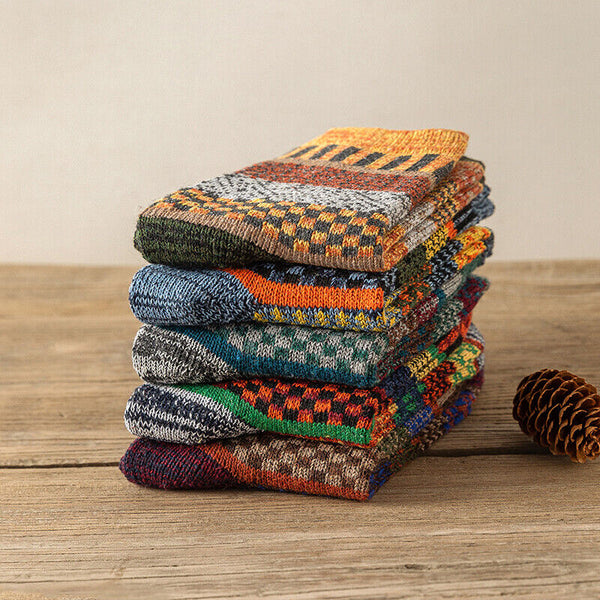 5 Pairs Winter Nordic Wool Blend Cashmere Thick Warm Knitted Thermal Crew Socks