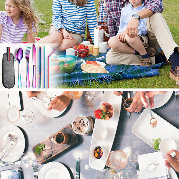 8pcs Portable Stainless Steel Tableware Dinnerware Travel Camping Cutlery Set AU