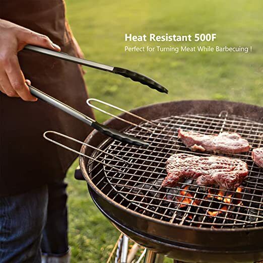 2Pack Black Kitchen Tongs Premium Silicone BPA Free Non-Stick Stainless Steel AU