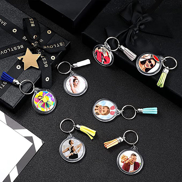 10 Sets Acrylic Photo Frame Keychain With Tassels Picture Frame Blanks DIY Rings