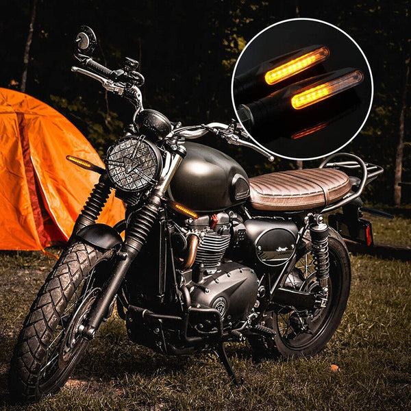 4X Motorcycle Indicators LED Turn Signal Flowing Water Light Amber Blinker Lamp - Lets Party