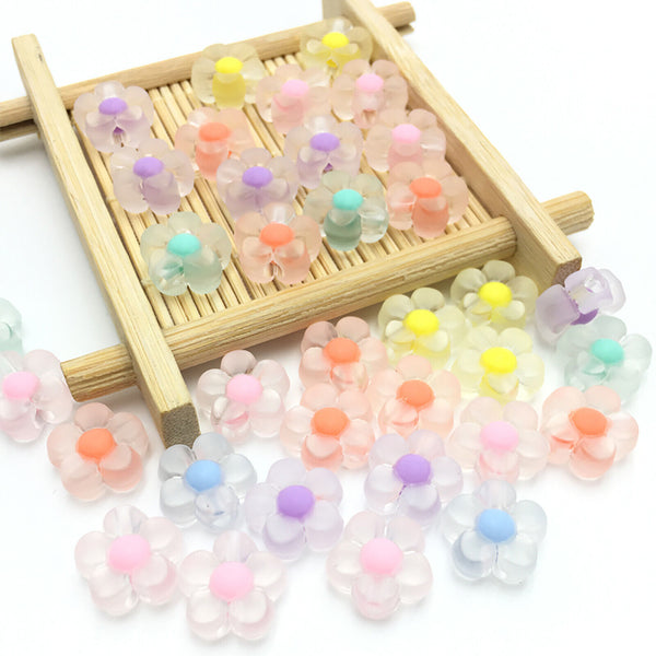 200PCS Mixed 12MM Matte Flower Multi Colour Beads Acrylic Bead DIY Craft Jewelry