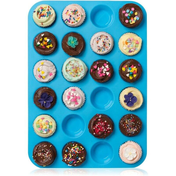 24 Cavity Pan Tray Silicone Mould Mini Cupcake Cookie Baking Mold Muffin Cup AU