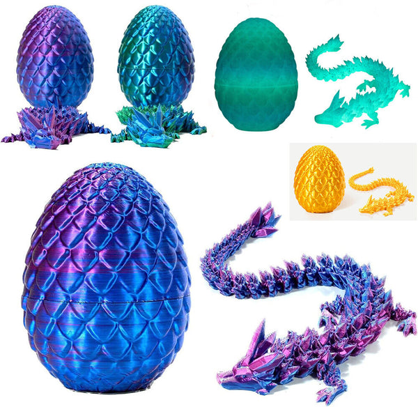3D Printed Crystal Dragon Dinosaur in Scale Egg Posable Flexible Fidget Toy Gift