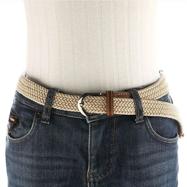 Men's Stretch Braided Woven Waist Straps Elastic Waistband Canvas Buckle Belt