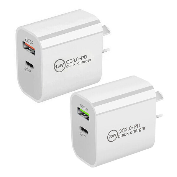 DUAL USB Wall Charger Fast PD Power Adapter Type C QC3.0 For Android iPhone iPad