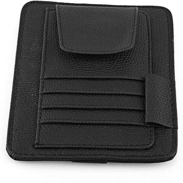 Sun Visor Organizer Sunglasses Holder Card Storage PU Leather Pouch Car Black AU