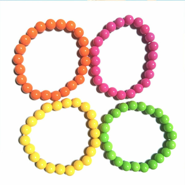 70s/80s Theme Neon Plastic Beads Long Necklace Bracelets Costume Hot Disco Fancy