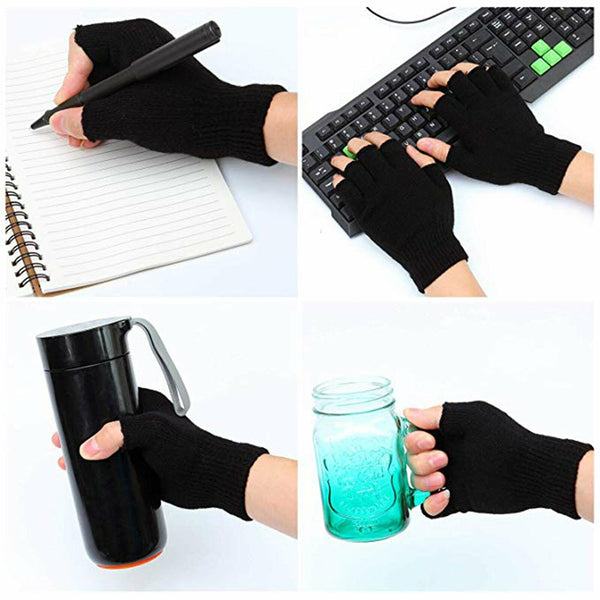 2pairs Winter Fingerless Gloves Open Finger Black Soft Warm Knitted Glove Unisex