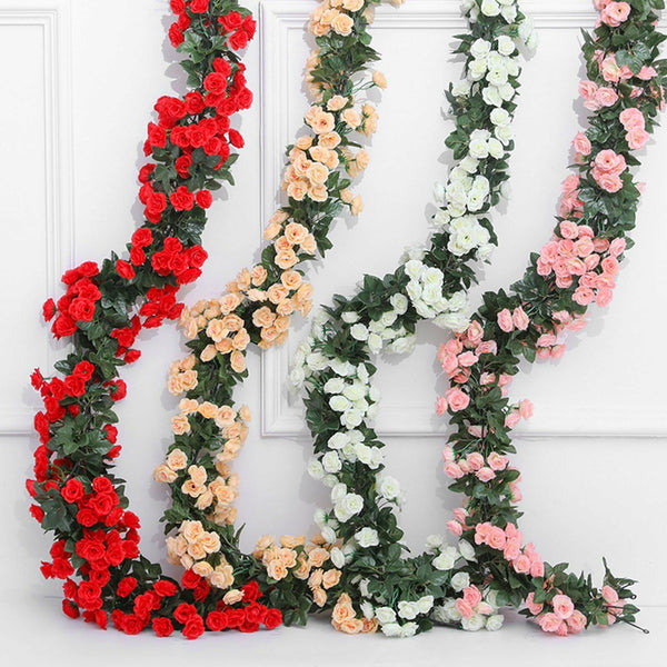 2.4M Artificial Silk Rose Flowers Fake Vine Ivy Hanging Garland Floral Wedding