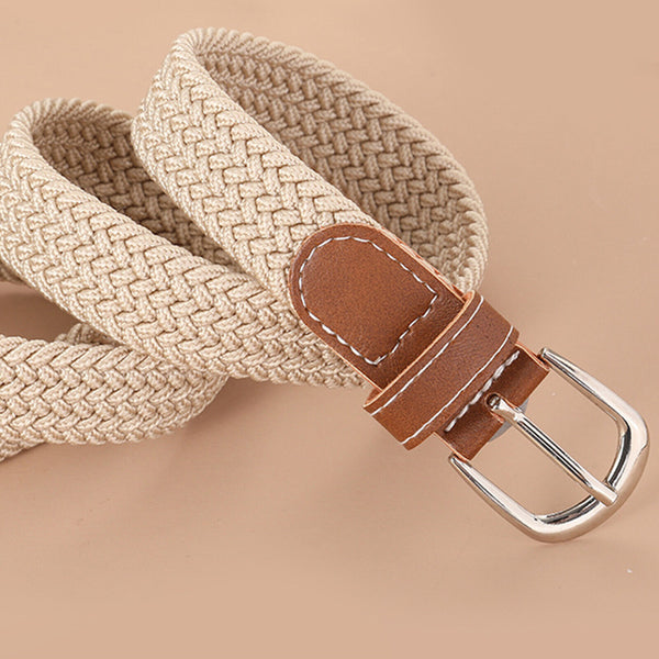 Men's Stretch Braided Woven Waist Straps Elastic Waistband Canvas Buckle Belt