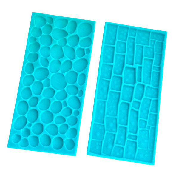 6/12PCS Fondant Texture Molds Set – Cake Decorating Impression Mats, Bark Brick Pebble Stone Wall Sunflower & Flower Vine Lace Patterns, Multi-Use Baking Tools