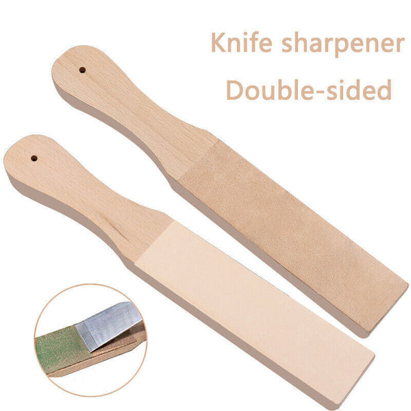 Dual Sided Leather Blade Strop Cutter Razor Sharpener Polishing Wooden Handle HG