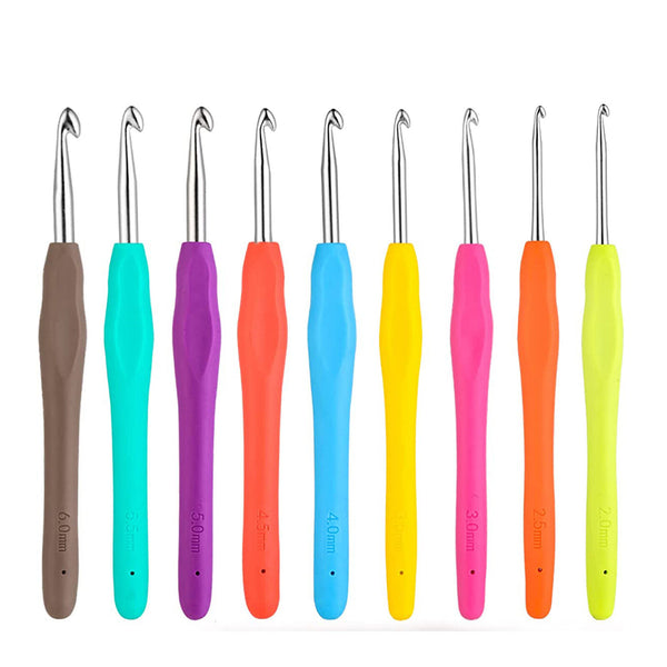 9Pcs Crochet Hooks Kit Sewing Tools Yarn Knitting Needles Soft Grip Set 2-6mm AU