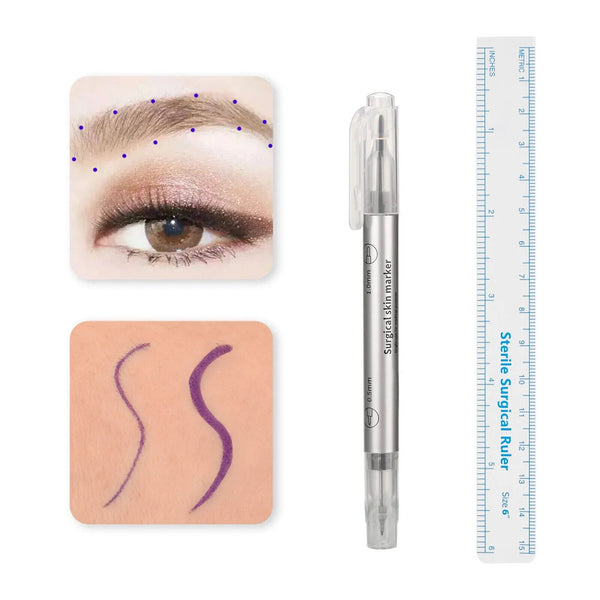 Microblading Tattoo Eyebrow Surgical Skin Marker Pen Ruler Tattoo Piercing 2 pcs