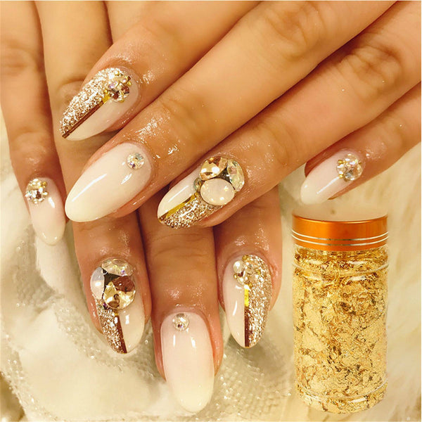 3PCS Gold & Silver & Rose Gold Foil Flakes Leaf Wrap Nail Art Acrylic Gel Polish