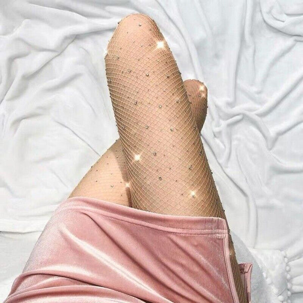 Women Sexy Crystal Rhinestone Fishnet Net Mesh Socks Stockings Tights Pantyhose