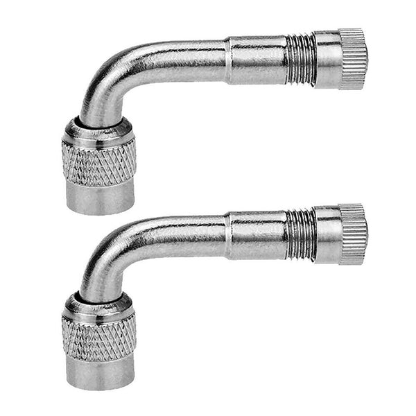 2X Car Motorbike Tyre Valve Extension Adaptor 90 Degree Angle Silver Nozzles