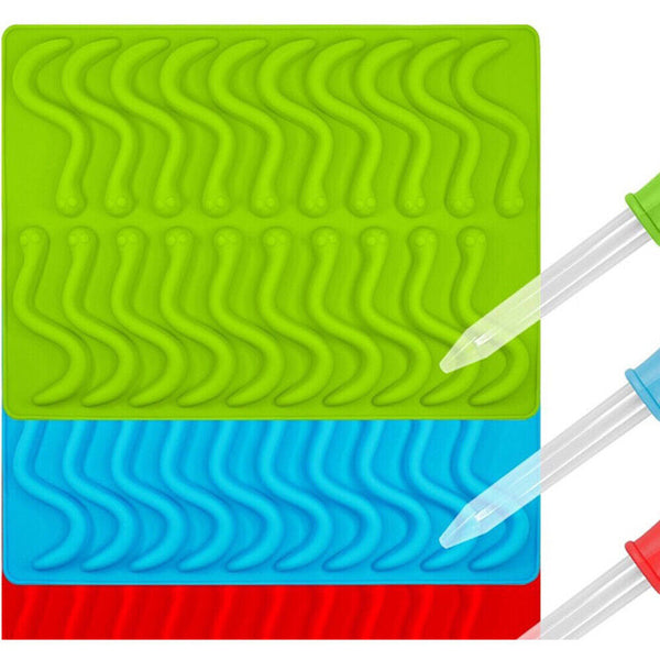 20 Cavity Gummie Snake Mold DIY Edible Gummy Candy Lolly Kids Silicone Mould DIY