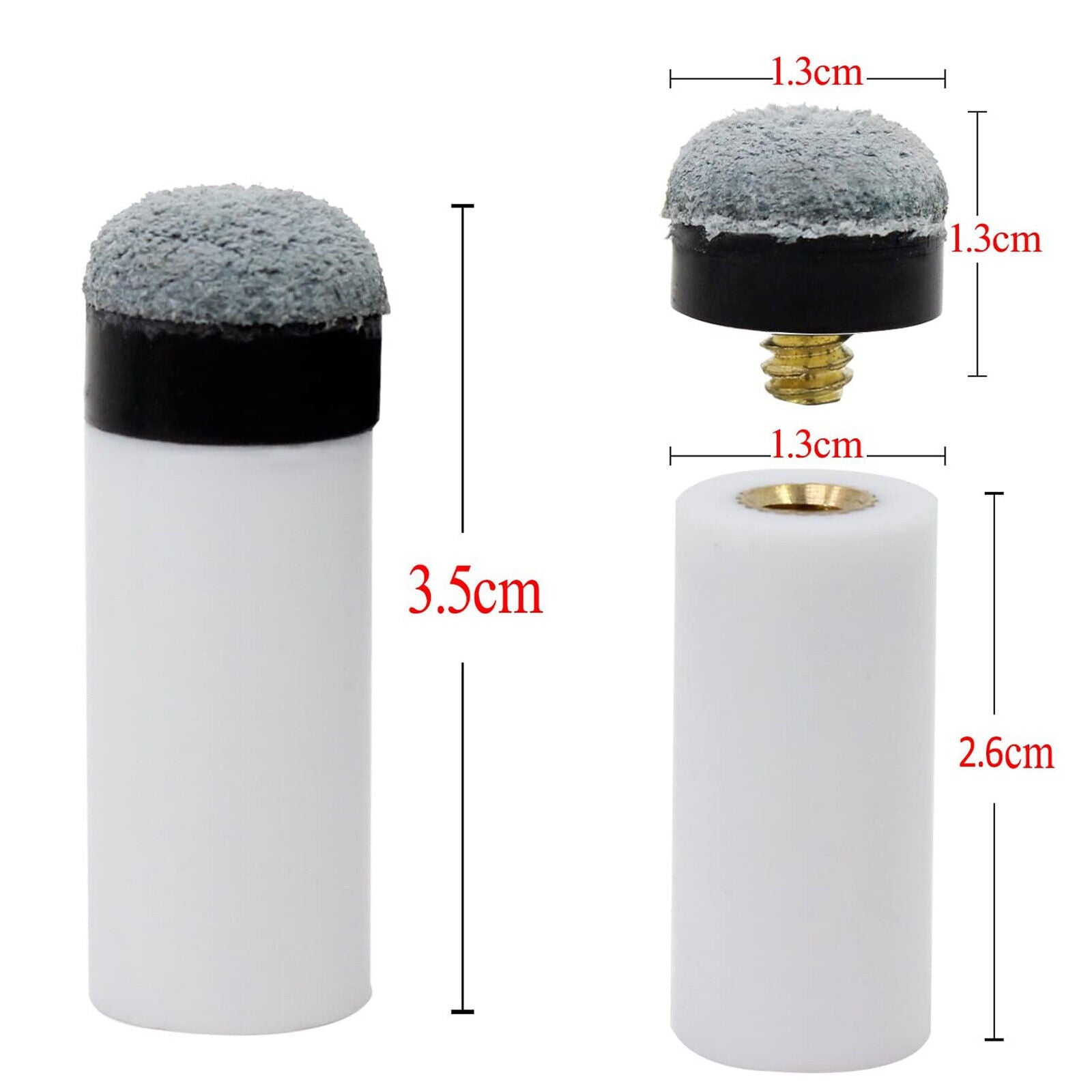 10 Pairs Billiard Screw-on Tips With Pool Cue Stick Ferrules Soft Tips Gray Kits