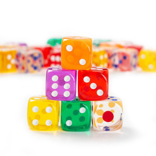 6 Sided Games Dice Transparent Coloured Game Play Toy Bulk Board Game